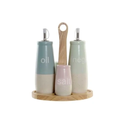 Afbeelding van Specerijenset DKD Home Decor 19 x 16 22,5 cm Blauw Roze Rubberwood Groen Keramiek