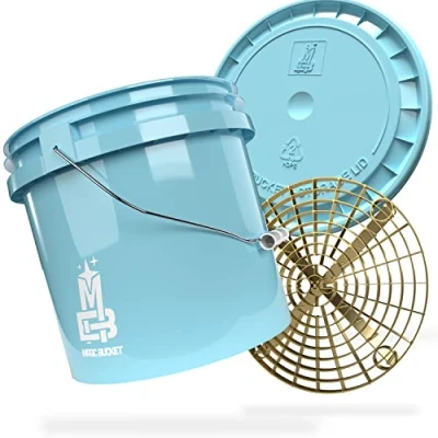 Afbeelding van MAGIC BUCKET Handwasset voor de auto Wasemmer Met bijpassend emmerdeksel 3,5 US GALLONEN ca. 13 liter Grit Guard emmer Babywasset blauw/goud