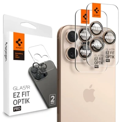 Afbeelding van Spigen Glas.tR EZ Fit Optik Pro camerabescherming voor iPhone 16 Pro, Max, 2 stuks, titanium zand, individuele bescherming, installatieset inbegrepen
