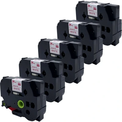 Afbeelding van DULA Brother Compatible label tape Tze 252 5 cassettes P Touch Rood op wit 24mm x 8m