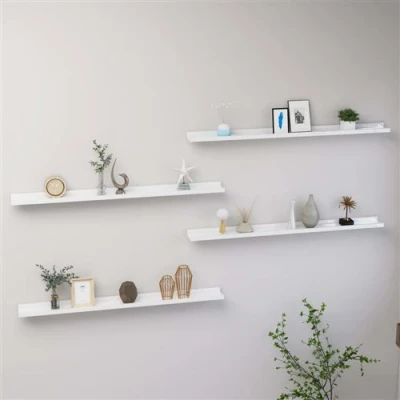 Afbeelding van Wandschappen 4 st 100x9x3 cm hoogglans wit
