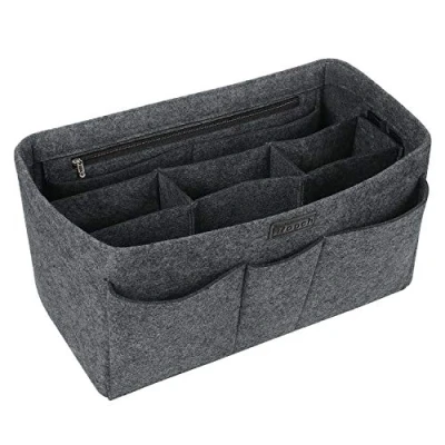 Afbeelding van Ropch handtas organizer met vakken Beige Maat L, grijs.