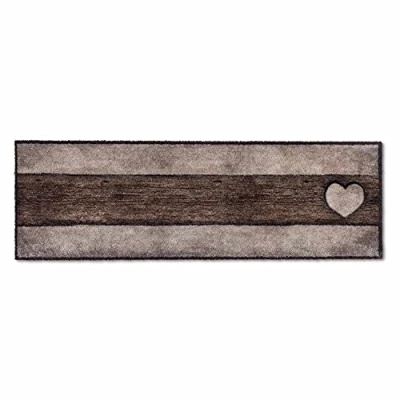 Afbeelding van Pluizige zachte vuilvangmat, puur &amp; zacht, kleurrijk, deurmat voor binnen, duurzame vloermat, 50 x 150 cm, kleur: hout, hart, zand bruin