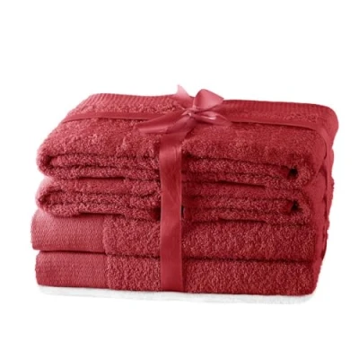 Afbeelding van AmeliaHome 4 badhanddoeken, 50 x 100 cm en 2 70 140 cm, 100% katoen, absorberend, donkerrood, Ahemann
