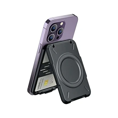 Afbeelding van PROfezzion 2 in 1 magnetische portemonneehoes met standaard voor 4 kaarten, RFID blokkering dunne en harde hoes iPhone 15, 14, 13, 12 Magsafe, niet geschikt 13Mini/12Mini