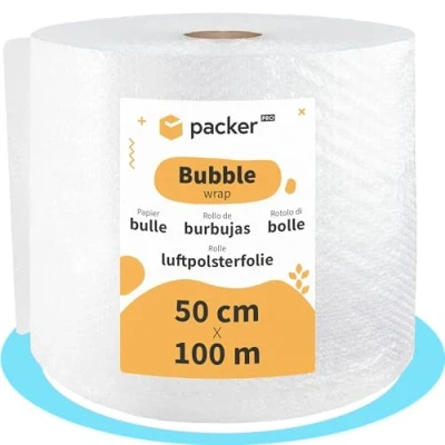 Afbeelding van packer PRO Rol plastic noppenfolie voor verpakking, 50 cm breed (A) en 100 m lang (L) Luchtkussenfolie, ideaal verhuizingen, verpakking verzending