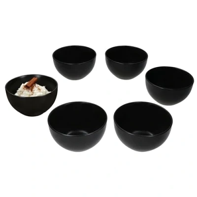 Afbeelding van MamboCat Panther Set van 6 kommen mat aardewerk 14,2 cm Zwart 450 ml voor personen salade, soep, muesli, chips enz. Servies ontbijt, lunch en diner
