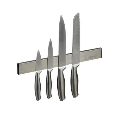 Afbeelding van Relaxdays Magneetlijst van roestvrij staal, zelfklevend, 30 cm, voor messen en gereedschap, zilver/zwart