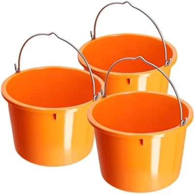 Afbeelding van KADAX 3 stuks kunststof bouwemmers met zinkdraadhandvat, cementemmer, mortelemmer, reinigingsemmer, water, tuin, oranje, 20 liter