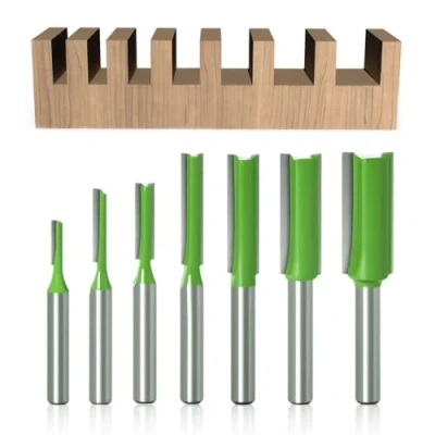Afbeelding van kajkey® 7 stuks rechte frees met schacht van 6 mm, frees, voor houtcarbide, houtbewerkingsgereedschap, router enkele dubbele houtfluit, 3 4 5 8 10 12 mm