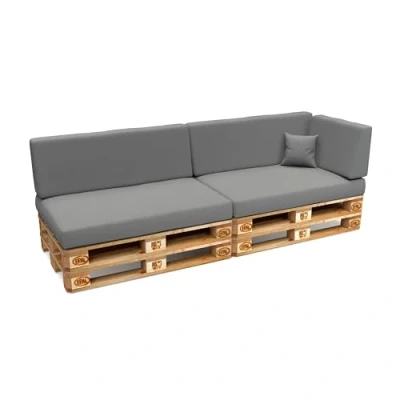 Afbeelding van POKAR Set met 6 kussens voor europallets, waterdicht: 2 x zitvlak 120 80 cm + rugleuning 40 1 60 kussen cm, tuinbank, zonder pallet, grijs