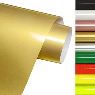 Afbeelding van FOSER Plotterfolie voor textiel, 30 cm x 3 m, vinyl, transferfolie om op te strijken, knutselen, T shirt, stoffen (goud)