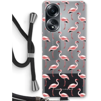 Afbeelding van Case Company® hoesje met Koord geschikt voor Oppo A58 4G Flamingo Telefoonhoesje Zwart Bescherming aan alle Kanten en Over de Schermrand