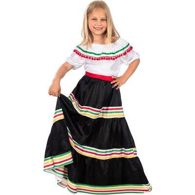 Afbeelding van FUNIDELIA Mexicaans kostuum voor meisjes Maat: 107 113 cm Zwart