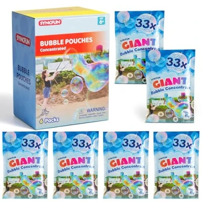Afbeelding van SYNCFUN 6 verpakkingen geconcentreerde reuzenbubbels (tot 4,5 gallon), zakjes oplossing voor bellenblaasmachine, eetstokjes, blazers, Pasen, outdooractiviteiten
