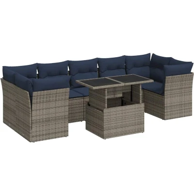 Afbeelding van vidaXL 8 delige Loungeset met kussens poly rattan acacia grijs