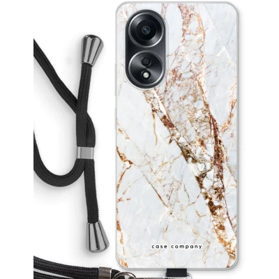 Afbeelding van Case Company® hoesje met Koord geschikt voor Oppo A58 4G Goud marmer Telefoonhoesje Zwart Bescherming aan alle Kanten en Over de Schermrand
