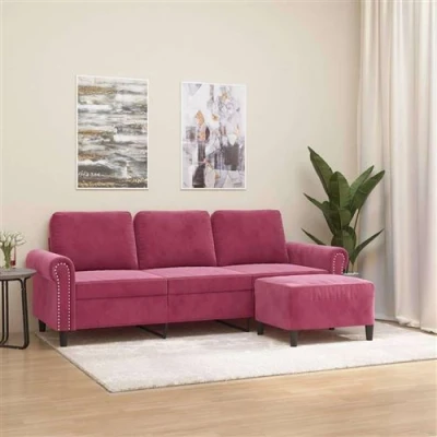 Image de vidaXL Canapé à 3 places et repose pieds Rouge bordeaux 180 cm Velours3201219