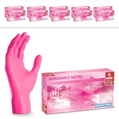 Afbeelding van ARNOMED Roze wegwerphandschoenen, nitril handschoenen, maat S, wegwerphandschoen 2000 stuks (20 dozen), poedervrij en latexvrij, wegwerphandschoenen in XS, M, L XL
