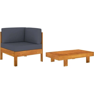Afbeelding van Middenbank Met Crèmewitte Kussens Massief Acaciahout 1 / Donkergrijs corner sofa + table