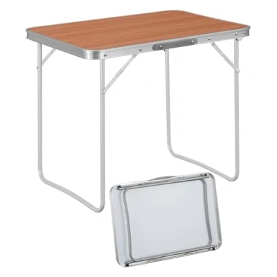 Afbeelding van WOLTU Campingtafel CPT8135ei, klaptafel van aluminium en mdf, picknicktafel, opvouwbare tuintafel, serveertafel, bijzettafeltje, draagbaar, voor strand, balkon, 70 x 60 50 cm, eik