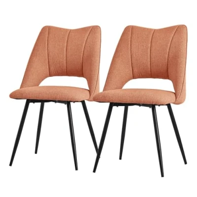 Afbeelding van Eetkamerstoel set van 2 oranje gestoffeerd incl. montagemateriaal Gestoffeerde stoel Keukenstoel ML design