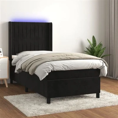 Afbeelding van vidaXL Boxspring met matras en LED fluweel zwart 90x190 cm