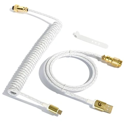 Afbeelding van MAMBASNAKE C03 Spiralé Câble USB C pour Clavier de Jeu, Starlight Braided Mécanique avec 24K Gold Detachable Métal Aviator, Double Manchon Customized A vers Blanc