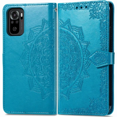 Afbeelding van iMoshion Hoesje Geschikt voor Xiaomi Redmi Note 10 (4G) Met Pasjeshouder Mandala Bookcase Turquoise