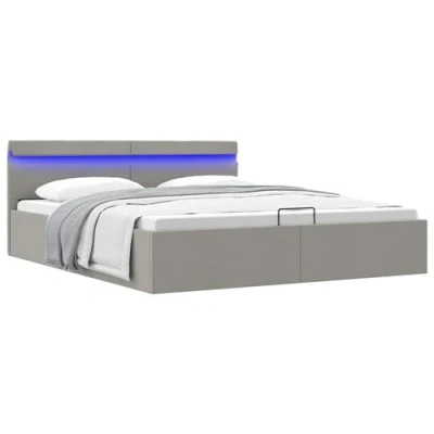 Afbeelding van vidaXL Bedframe met opbergruimte en LED stof lichtgrijs 160x200 cm