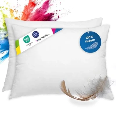 Afbeelding van Set van 2 verenkussens, 100% veren, 40 x 60 cm, 600 g, OekoTex kussen, binnenkussen, kussenvulling, klein hoofdkussen, stuks