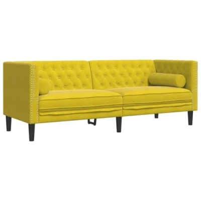 Image de vidaXL Canapé Chesterfield avec traversins 3 places jaune velours372699