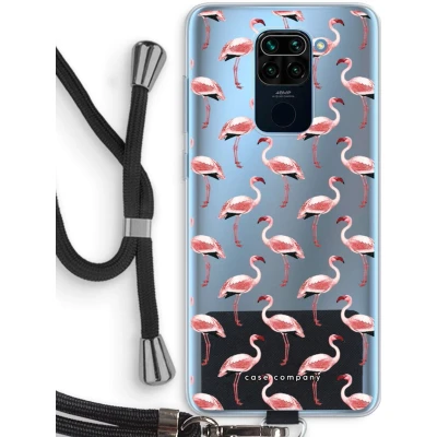 Afbeelding van Case Company® hoesje met Koord geschikt voor Xiaomi Redmi Note 9 Flamingo Telefoonhoesje Zwart Bescherming aan alle Kanten en Over de Schermrand