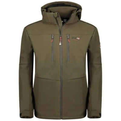 Afbeelding van Geographical Norway Timmex Heren softshelljas met capuchon, waterdicht, fleecejas, winddicht, bestand tegen werk, wandelen, skiën, herfst, winter, lente, Khaki (stad)