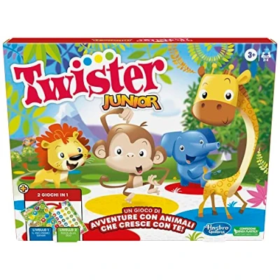 Afbeelding van Twister Junior, Hasbro Gaming boxspel, dubbelzijdige speelmat, 2 spellen in 1, partyspel voor jongens en meisjes