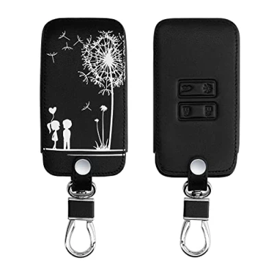 Afbeelding van kwmobile autosleutelhoes geschikt voor Renault 4 knops Smartkey autosleutel (alleen Keyless Go) Hoesje van imitatieleer in wit / zwart Paardenbloemen Liefde design