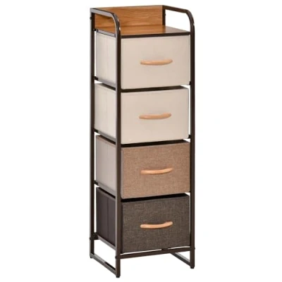 Afbeelding van HOMCOM Commode Opbergkast met 5 laden, van stof, opvouwbaar, stalen frame, zwart, 45 x 30 116 cm, beige, bruin