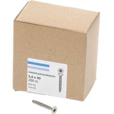 Afbeelding van Spaanplaatschroef RVS 5,0 x 40 mm, Torx25 (200 stuks)