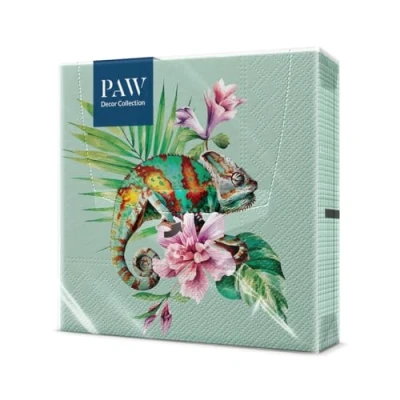 Afbeelding van PAW Papieren servetten, 3 laags (33 x 33 cm), 20 stuks, perfect voor verjaardagen, feesten, bruiloften, kommunion en vieringen, tafeldecoratie exotische kameleon