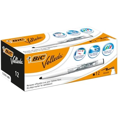 Afbeelding van Markeerstift Bic Velleda 1741 Whiteboard Zwart (12 Stuks)