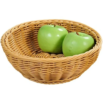 Afbeelding van Kesper Brood/fruit mandje gevlochten kunststof lichtbruin rond D24 x H8 cm broodmandjes serveermandjes fruitmanden