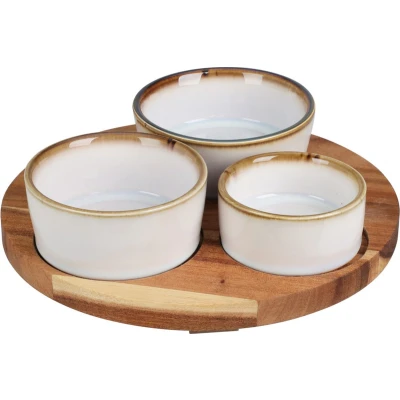 Afbeelding van Excellent Houseware Serveerplank acacia hout D20 cm incl. 3x schaaltjes