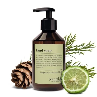 Image de Jean &amp; Len Savon pour les mains à la bergamote et au bois de cèdre Nettoie sollicitées Convient un usage quotidien liquide dans distributeur pompe Parfum citron