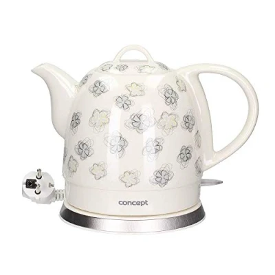 Image de CONCEPT électroménager RK0010ne BOUILLOIRE EN CÉRAMIQUE, 1 LITRE, BLANCHE AVEC IMPRIMÉS, DESIGN ORIGINAL, 1100 W