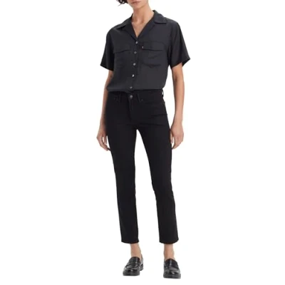 Afbeelding van Levi&#039;s dames 712 mid waist slim fit jeans met donkere wassing in de kleur Zwart, maat: W32/L30