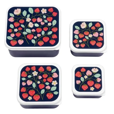 Afbeelding van A little lovely company lunchbox set aardbeien 4st