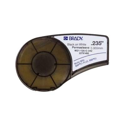 Image de M210 LAB Brady M21 125 C 342 ruban thermorétractable 6 mm x 2,10 m (d&#039;origine) noir sur blanc