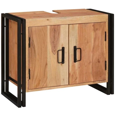 Afbeelding van vidaXL Wastafelonderkast 71 x 33 58 cm Massief Acacia Hout, Ijzer