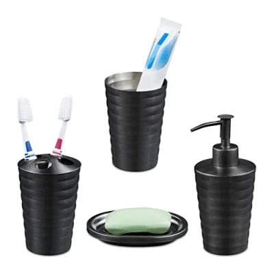 Afbeelding van Relaxdays 4 delige badkamer set rvs badkameraccessoires wastafelaccessoires
