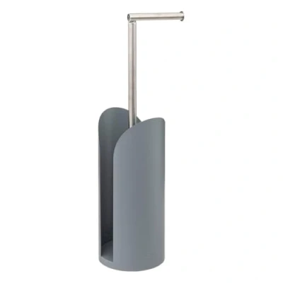 Afbeelding van Staande wc/toiletrolhouder grijs met reservoir en flexibele stang 59 cm van metaal Wc rol houder Toiletrol